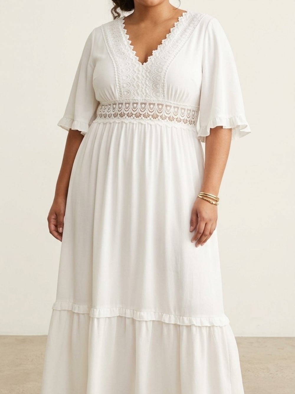 White Lace-Detail Maxi Dress - Women